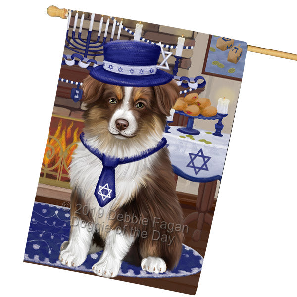 Happy Hanukkah Family and Happy Hanukkah Both Australian Shepherd Dog House Flag FLG65743