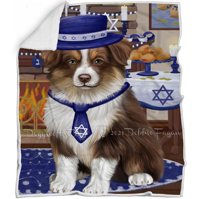 Happy Hanukkah Family and Happy Hanukkah Both Australian Shepherd Dog Blanket BLNKT139745