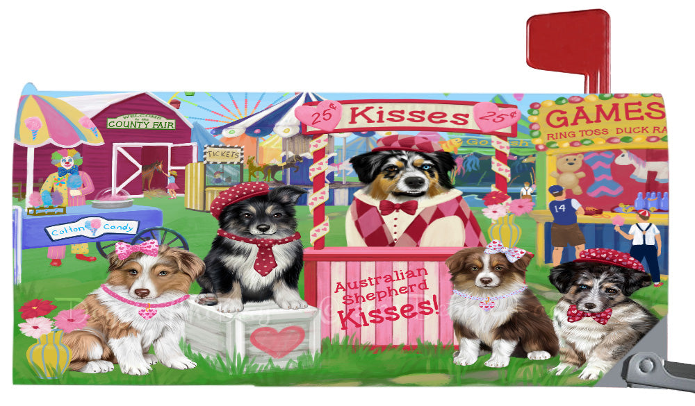 Carnival Kissing Booth Australian Shepherd Dogs Magnetic Mailbox Cover Both Sides Pet Theme Printed Decorative Letter Box Wrap Case Postbox Thick Magnetic Vinyl Material