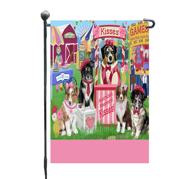 Personalized Carnival Kissing Booth Australian Shepherd Dogs Custom Garden Flag GFLG64251