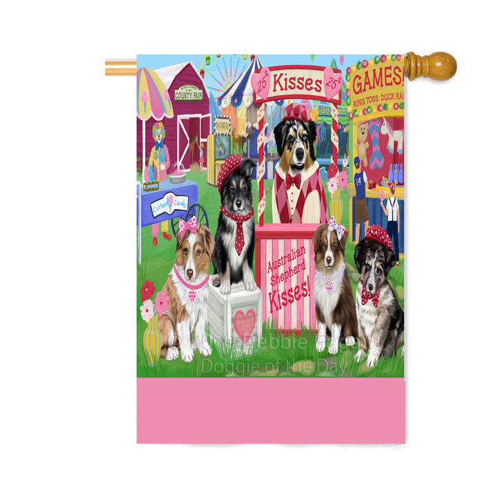 Personalized Carnival Kissing Booth Australian Shepherd Dogs Custom House Flag FLG63575