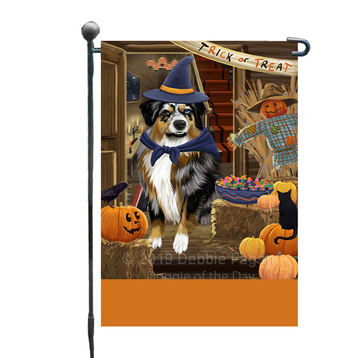 Personalized Enter at Own Risk Trick or Treat Halloween Australian Shepherd Dog Custom Garden Flags GFLG-DOTD-A59436
