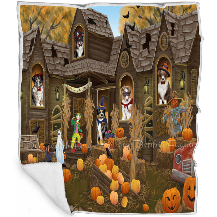 Haunted House Halloween Trick or Treat Australian Shepherds Dog Blanket BLNKT92856