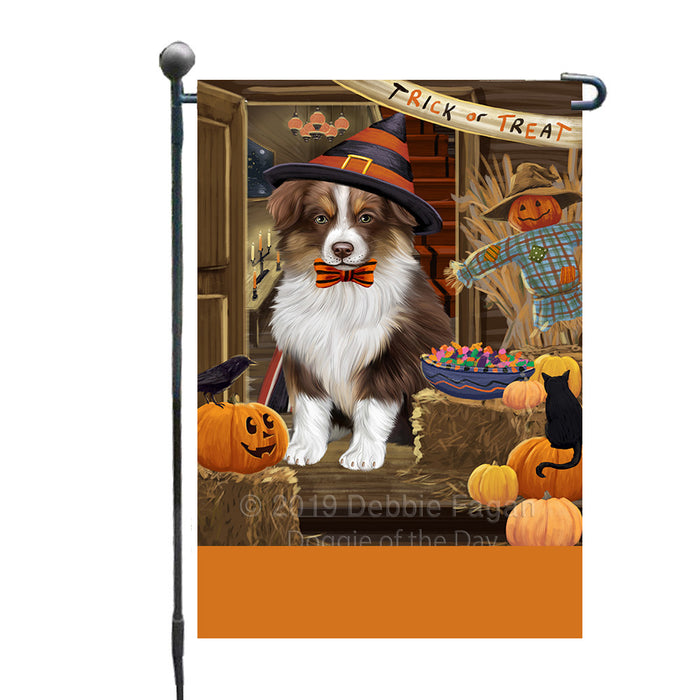 Personalized Enter at Own Risk Trick or Treat Halloween Australian Shepherd Dog Custom Garden Flags GFLG-DOTD-A59441