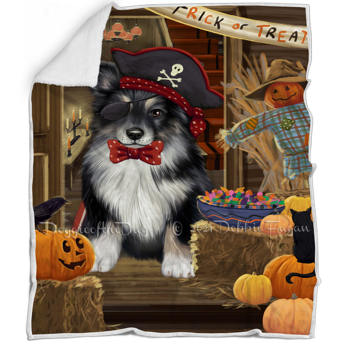 Enter at Own Risk Trick or Treat Halloween Australian Shepherd Dog Blanket BLNKT94035