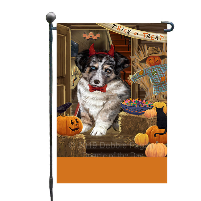 Personalized Enter at Own Risk Trick or Treat Halloween Australian Shepherd Dog Custom Garden Flags GFLG-DOTD-A59440