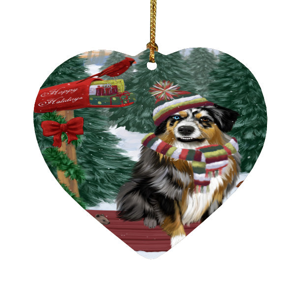 Christmas Woodland Sled Australian Shepherd Dog Heart Christmas Ornament HPORA59393