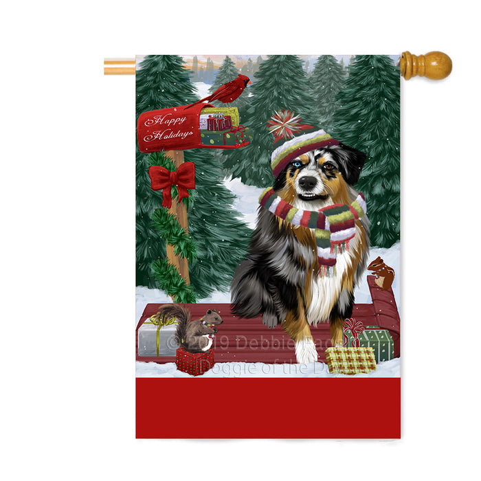 Personalized Merry Christmas Woodland Sled Australian Shepherd Dog Custom House Flag FLG-DOTD-A61537