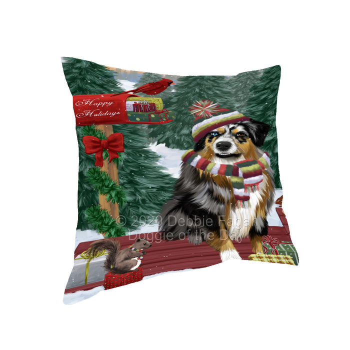 Christmas Woodland Sled Australian Shepherd Dog Pillow with Top Quality High-Resolution Images - Ultra Soft Pet Pillows for Sleeping - Reversible & Comfort - Ideal Gift for Dog Lover - Cushion for Sofa Couch Bed - 100% Polyester, PILA93502