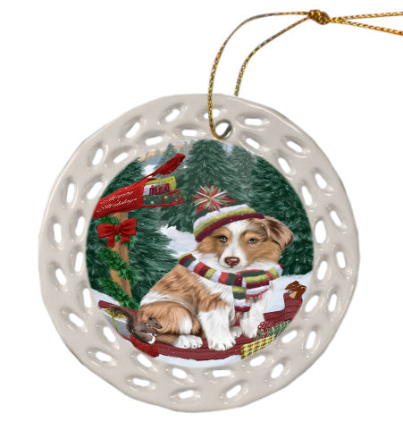 Christmas Woodland Sled Australian Shepherd Dog Doily Ornament DPOR59034