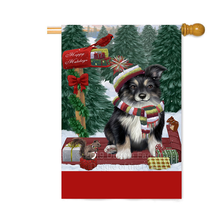 Personalized Merry Christmas Woodland Sled Australian Shepherd Dog Custom House Flag FLG-DOTD-A61538