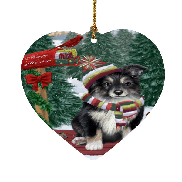 Christmas Woodland Sled Australian Shepherd Dog Heart Christmas Ornament HPORA59394