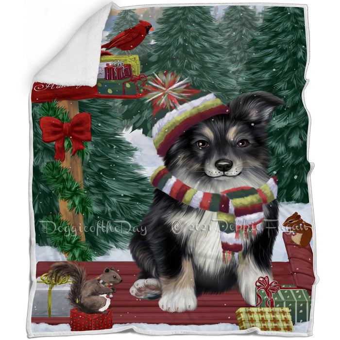 Merry Christmas Woodland Sled Australian Shepherd Dog Blanket BLNKT142683