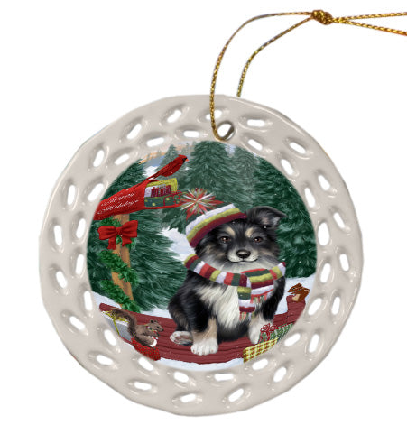 Christmas Woodland Sled Australian Shepherd Dog Doily Ornament DPOR59030