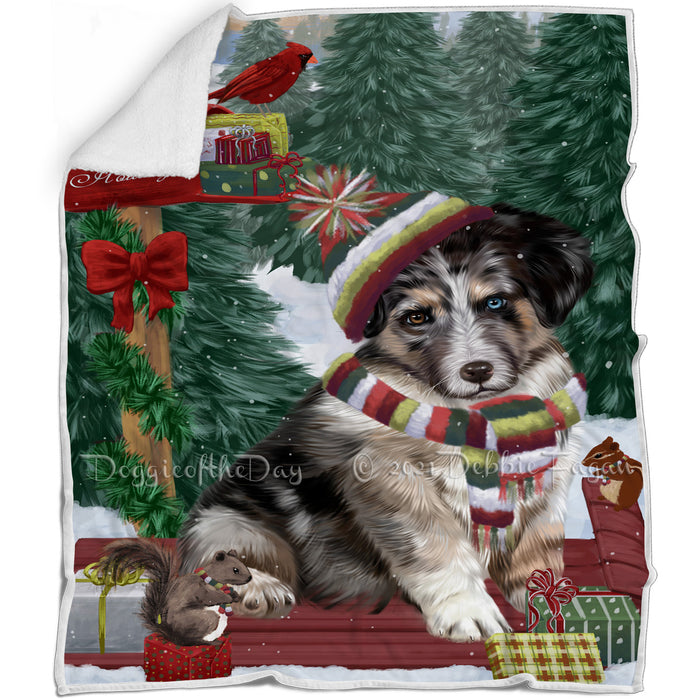 Merry Christmas Woodland Sled Australian Shepherd Dog Blanket BLNKT142685