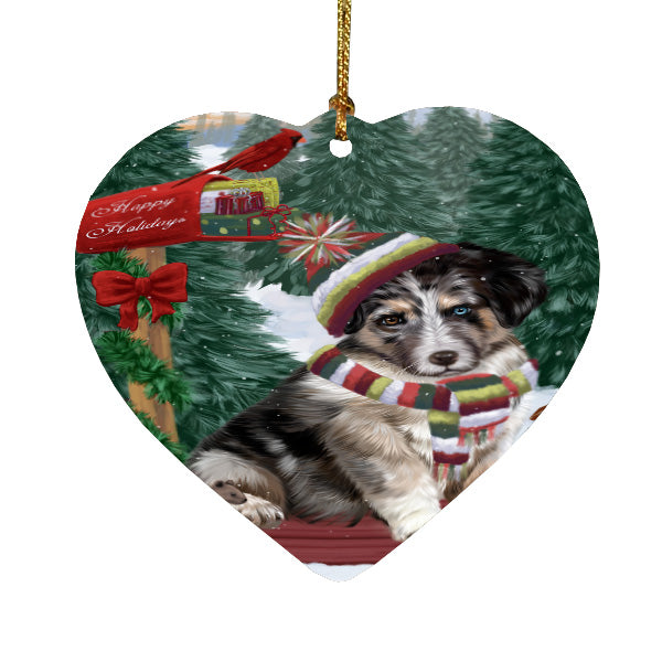 Christmas Woodland Sled Australian Shepherd Dog Heart Christmas Ornament HPORA59396