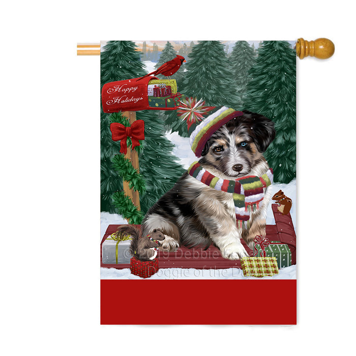 Personalized Merry Christmas Woodland Sled Australian Shepherd Dog Custom House Flag FLG-DOTD-A61539