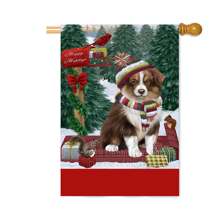 Personalized Merry Christmas Woodland Sled Australian Shepherd Dog Custom House Flag FLG-DOTD-A61540