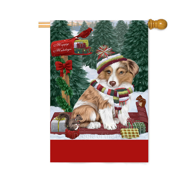 Personalized Merry Christmas Woodland Sled Australian Shepherd Dog Custom House Flag FLG-DOTD-A61541