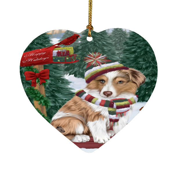 Christmas Woodland Sled Australian Shepherd Dog Heart Christmas Ornament HPORA59398