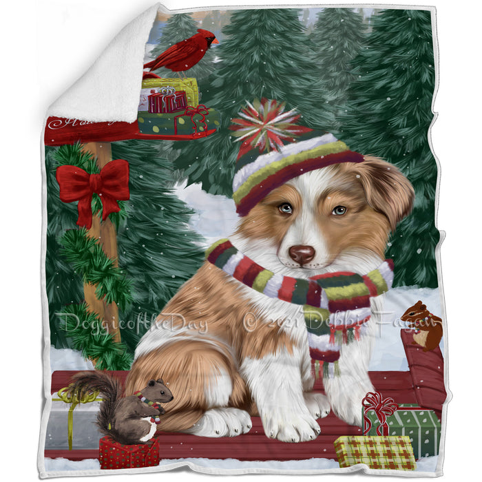 Merry Christmas Woodland Sled Australian Shepherd Dog Blanket BLNKT142687
