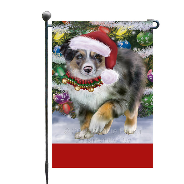 Personalized Trotting in the Snow Australian Shepherd Dog Custom Garden Flags GFLG-DOTD-A60664