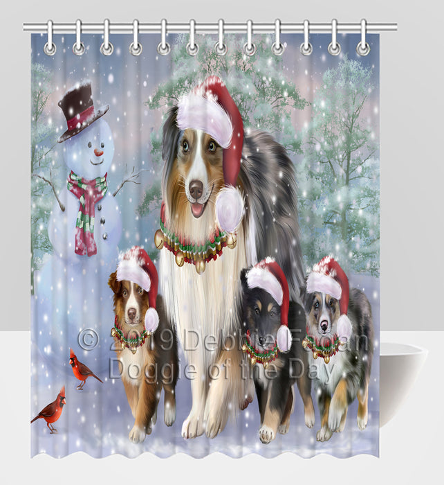 Christmas Running Fammily Australian Shepherd Dogs Shower Curtain