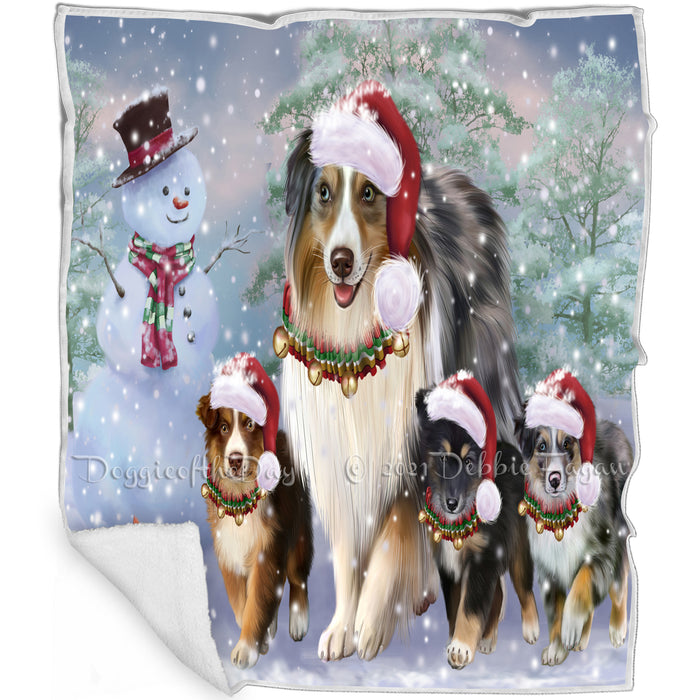 Christmas Running Family Australian Shepherds Dog Blanket BLNKT118569