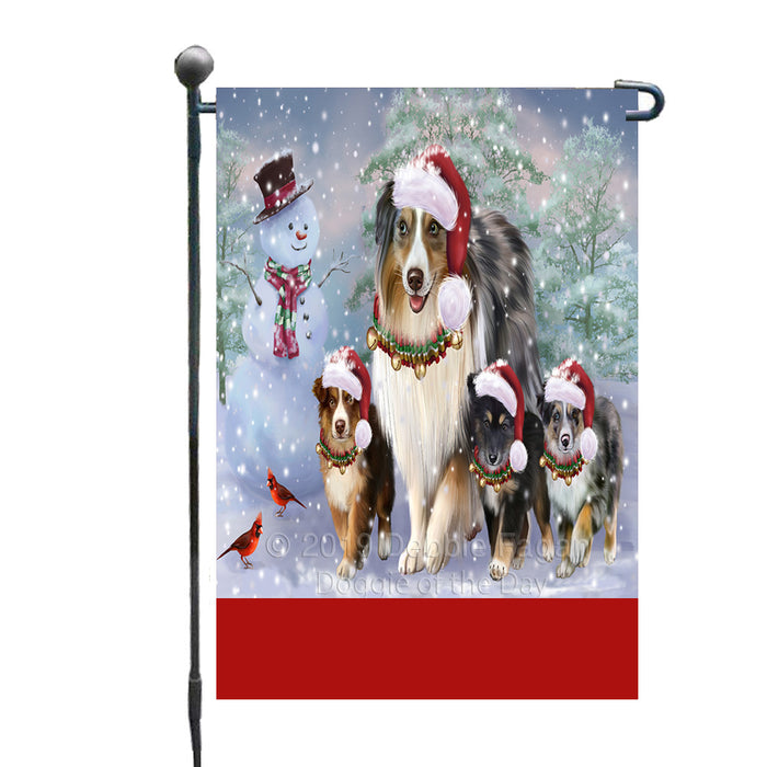 Personalized Christmas Running Family Australian Shepherd Dogs Custom Garden Flags GFLG-DOTD-A60315