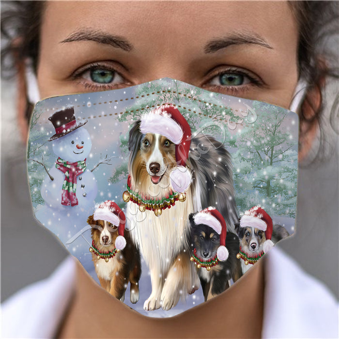 Christmas Running Fammily Australian Shepherd Dogs Face Mask FM48692