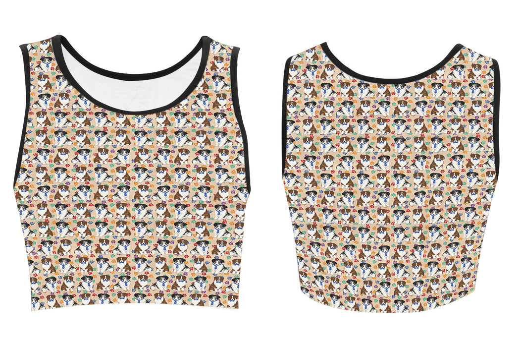 Rainbow Paw Print Australian Shepherd Dogs Blue Women's Crop Top