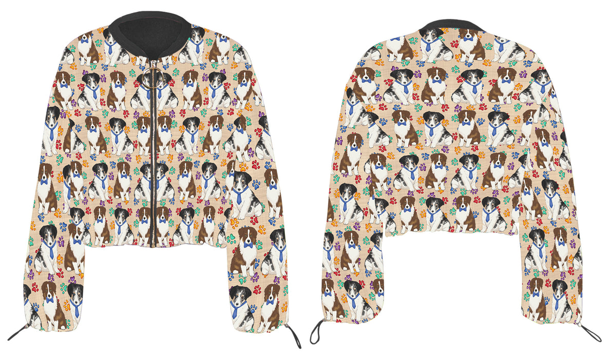 Rainbow Paw Print Australian Shepherd Dogs Cropped Chiffon Women's Jacket WH50481