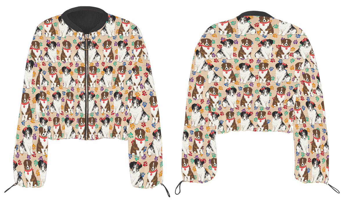 Rainbow Paw Print Australian Shepherd Dogs Cropped Chiffon Women's Jacket WH50482