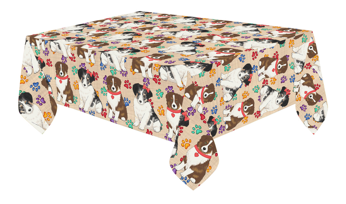 Rainbow Paw Print Australian Shepherd Dogs Red Cotton Linen Tablecloth