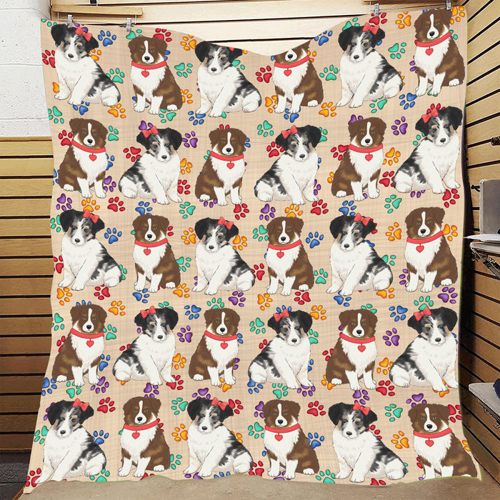 Rainbow Paw Print Australian Shepherd Dogs Red Quilt
