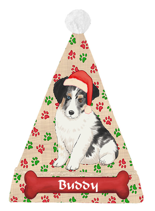 Pet Name Personalized Christmas Paw Print Australian Shepherd Dogs Santa Hat