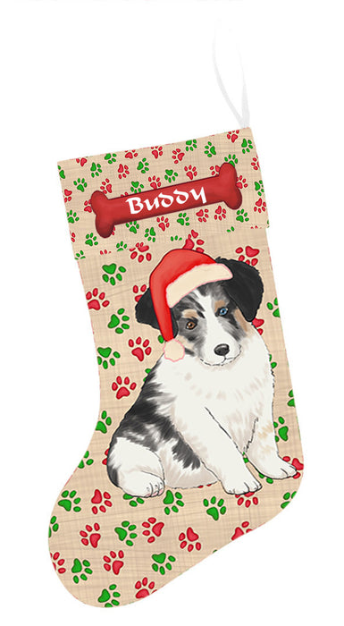 Pet Name Personalized Christmas Paw Print Australian Shepherd Dogs Stocking