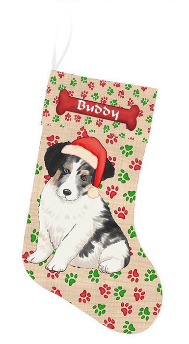 Pet Name Personalized Christmas Paw Print Australian Shepherd Dogs Stocking