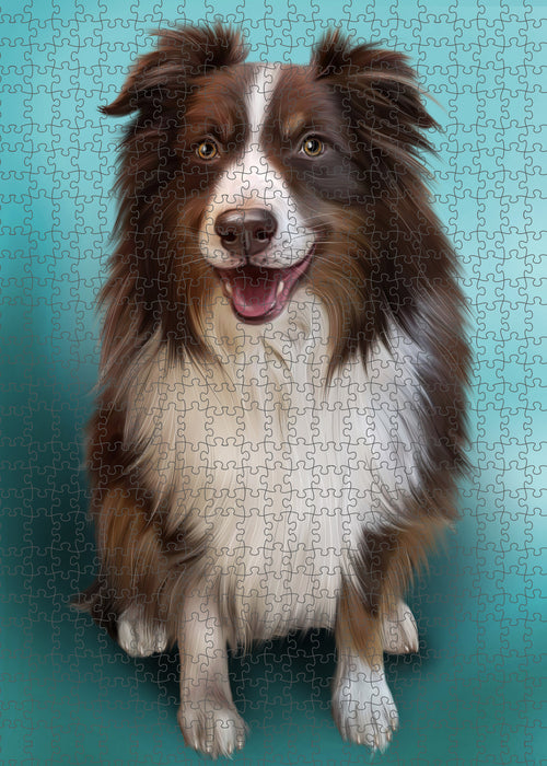 Australian Shepherd Dog Portrait Jigsaw Puzzle for Adults Animal Interlocking Puzzle Game Unique Gift for Dog Lover's with Metal Tin Box PZL996