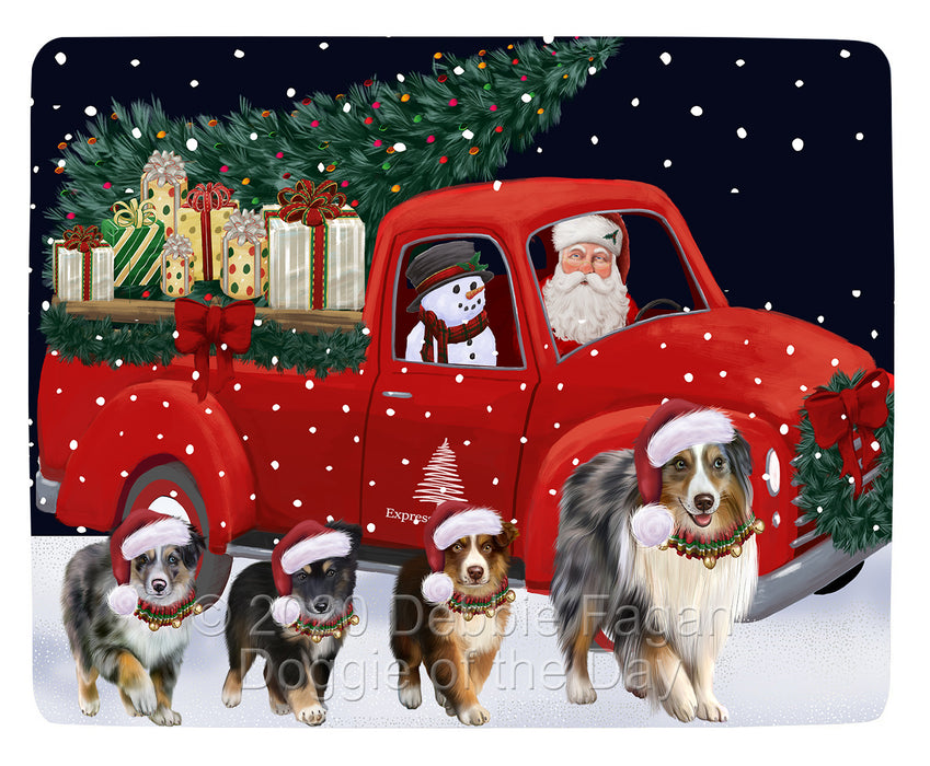 Christmas Express Delivery Red Truck Running Australian Shepherd Dogs Blanket BLNKT141678