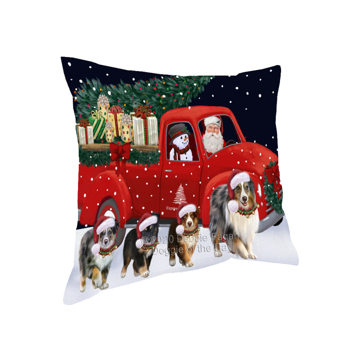 Christmas Express Delivery Red Truck Running Australian Shepherd Dogs Pillow PIL85972