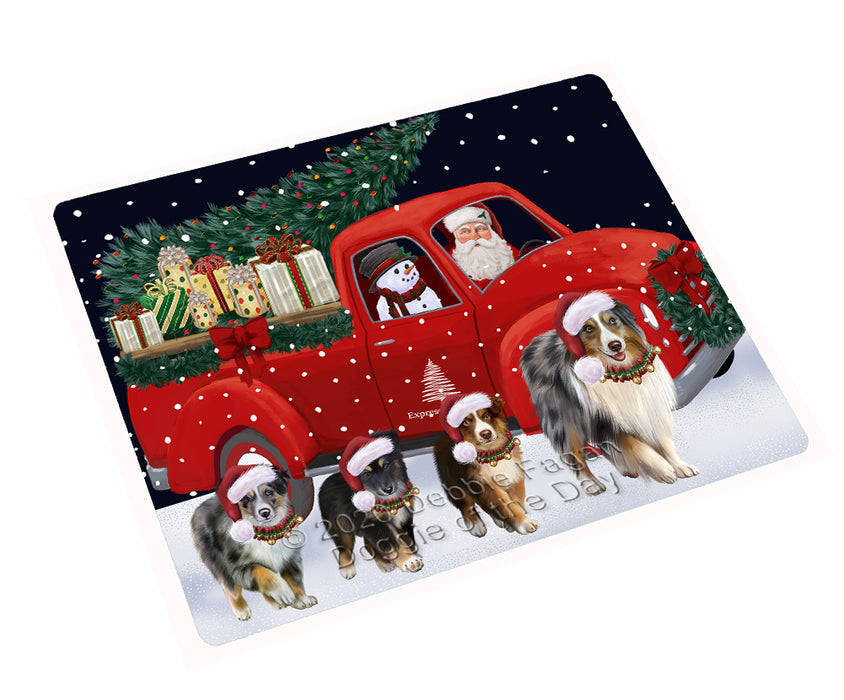 Christmas Express Delivery Red Truck Running Australian Shepherd Dogs Cutting Board - Easy Grip Non-Slip Dishwasher Safe Chopping Board Vegetables C77719