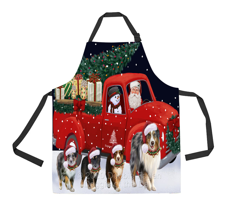 Christmas Express Delivery Red Truck Running Australian Shepherd Dogs Apron Apron-48098