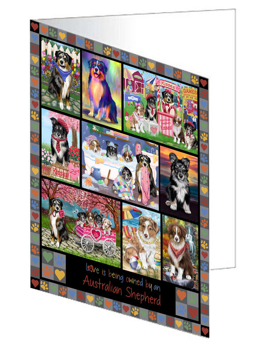 Love is Being Owned Australian Shepherd Dog Grey Handmade Artwork Assorted Pets Greeting Cards and Note Cards with Envelopes for All Occasions and Holiday Seasons GCD77171