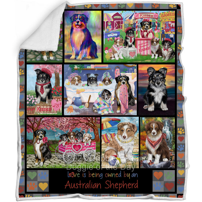 Love is Being Owned Australian Shepherd Dog Grey Blanket BLNKT136947