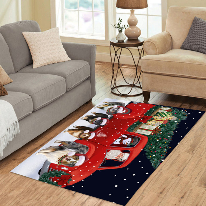 Christmas Express Delivery Red Truck Running Australian Shepherd Dogs Polyester Area Rug ARUG62715