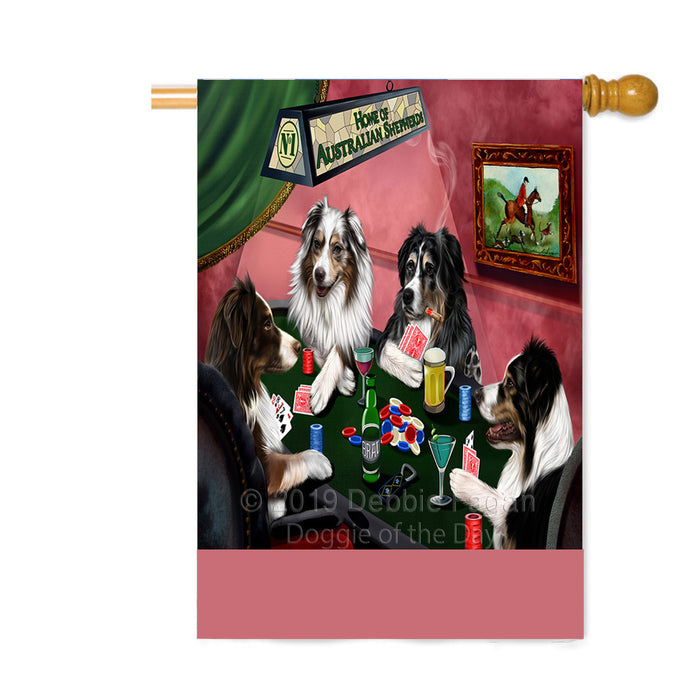 Personalized Home of Australian Shepherd Dogs Four Dogs Playing Poker Custom House Flag FLG-DOTD-A60291