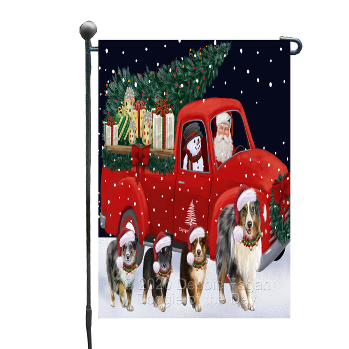 Christmas Express Delivery Red Truck Running Australian Shepherd Dogs Garden Flag GFLG66437