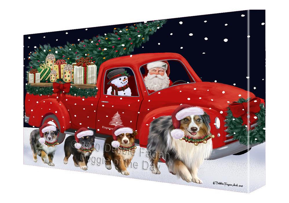 Christmas Express Delivery Red Truck Running Australian Shepherd Dogs Canvas Print Wall Art Décor CVS145835