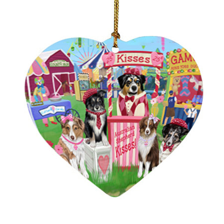 Carnival Kissing Booth Australian Shepherds Dog Heart Christmas Ornament HPOR56133